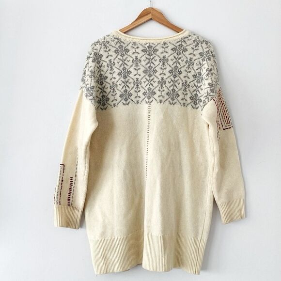 Sundance Colorful Embroidered Lambswool Long Cardigan Nordic L Boho Chic Cottage - Picture 2 of 13